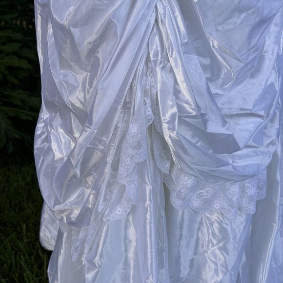VTG 80’s Jessica McClintock Bridal White Satin Lace Dress-SZ 7  Victorian - Picture 6 of 15